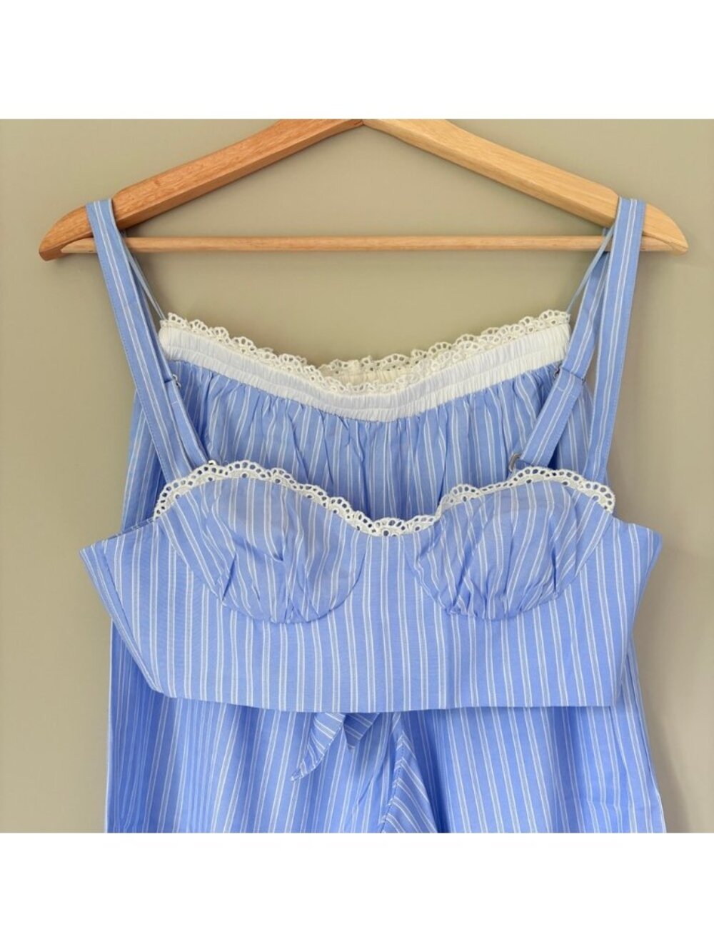 NEW Reformation Pippa Two Piece Set Top Pants Sky Blue Stripe | US 2 UK 6 - Picture 9 of 15